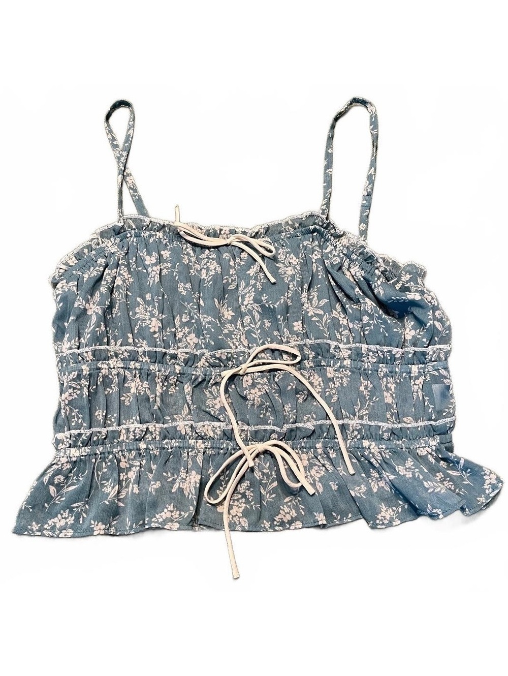 Thirty / Thirty Blue Floral Sleeveless Ruffle Hem Top Size L